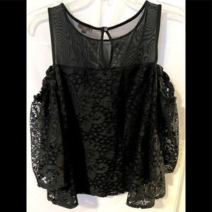 NWT- Lily White- Black lace, cold shoulder top. Size Medium.